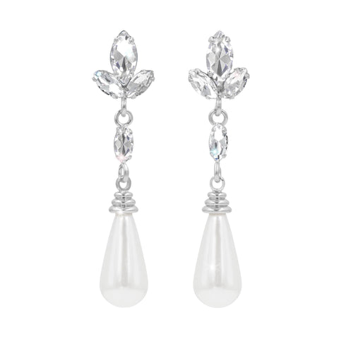 #17505 - Elegant Leaf Pearl Drop Earring - Silver