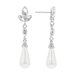 #17505 - Elegant Leaf Pearl Drop Earring - Silver