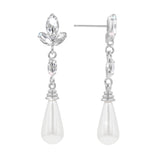 #17505 - Elegant Leaf Pearl Drop Earring - Silver