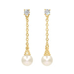 #17506G - Honeycomb CZ Drop Pearl Earring 1.5" Tall - Gold
