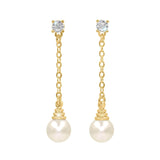 #17506G - Honeycomb CZ Drop Pearl Earring 1.5" Tall - Gold