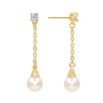 #17506G - Honeycomb CZ Drop Pearl Earring 1.5" Tall - Gold
