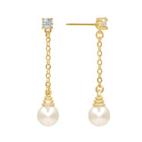 #17506G - Honeycomb CZ Drop Pearl Earring 1.5" Tall - Gold
