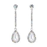 17507 - Teardrop Pearl and Crystal Elegance Dangle Earrings Earrings - Dangle Rhinestone Jewelry Corporation