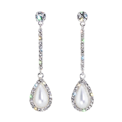 17507 - Teardrop Pearl and Crystal Elegance Dangle Earrings Earrings - Dangle Rhinestone Jewelry Corporation