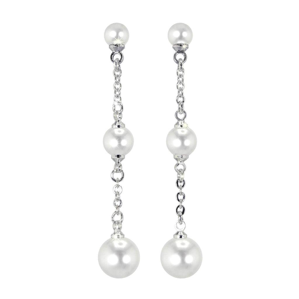 thumbnail interactive-video image 1 of Handmade Silver Plated Dangle Drop Earrings With Black & White Glass Pearls 1 of 4