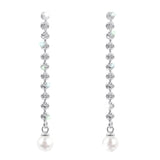 17509 - Prongless Pearl Drop Earrings - Silver Earrings - Dangle Rhinestone Jewelry Corporation