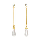 #17511G - Swinging Pearl and Rhinestone Drop Earrings 2.5" Tall - Gold Plated