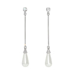 #17511S - Swinging Pearl and Rhinestone Drop Earrings 2.5" Tall - Silver Plated