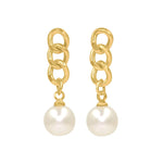 #17516G - Cascading Chain Pearl Drop Earrings - Gold