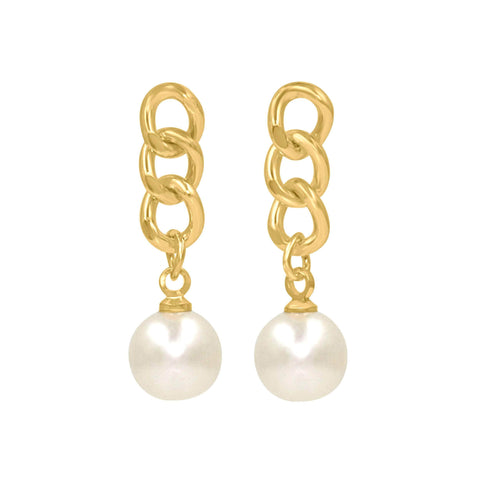 #17516G - Cascading Chain Pearl Drop Earrings - Gold Earrings - Dangle Rhinestone Jewelry Corporation