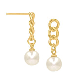 #17516G - Cascading Chain Pearl Drop Earrings - Gold