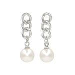 #17516S - Cascading Chain Pearl Drop Earrings - Silver Earrings - Dangle Rhinestone Jewelry Corporation