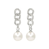 #17516S - Cascading Chain Pearl Drop Earrings - Silver Earrings - Dangle Rhinestone Jewelry Corporation