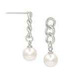 #17516S - Cascading Chain Pearl Drop Earrings - Silver Earrings - Dangle Rhinestone Jewelry Corporation