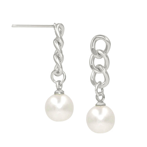 #17516S - Cascading Chain Pearl Drop Earrings - Silver Earrings - Dangle Rhinestone Jewelry Corporation