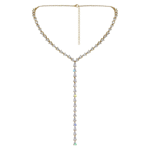#17518G Radiant Teardrop CZ Necklace - Gold Plated Necklace Sets - Low price Rhinestone Jewelry Corporation