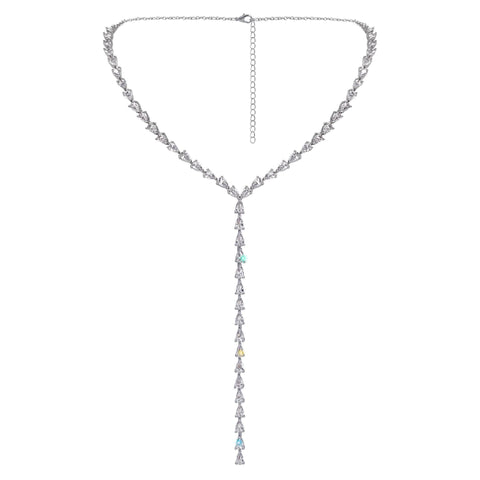 #17518R Radiant Teardrop CZ Necklace - Silver Color
