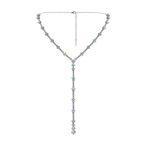 #17519R - Diamond Link Necklace - Silver Color