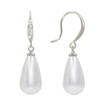 17522S Romantic Pear Pearl and CZ Drop Earrings- Silver