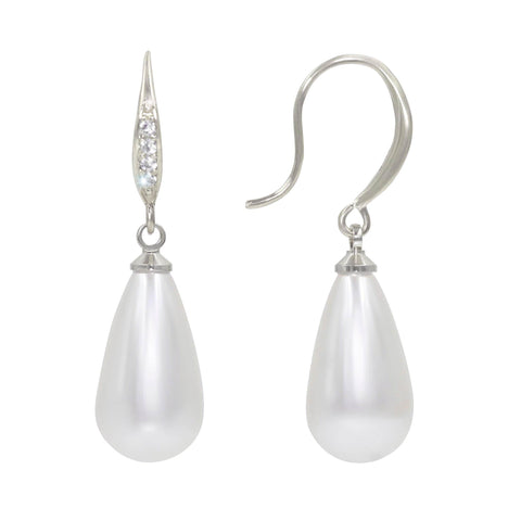 17522S Romantic Pear Pearl and CZ Drop Earrings- Silver