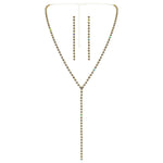 #17529G - Rhinestone Chain Drop Y-Necklace Set - Gold Plated