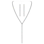 #17529S - Rhinestone Chain Drop Y-Necklace Set - Silver Plated