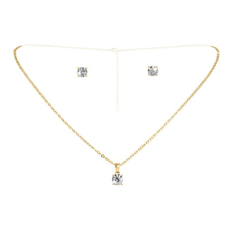 #17530G - Solitaire Necklace Earring Set - Gold Necklace Sets - Low price Rhinestone Jewelry Corporation