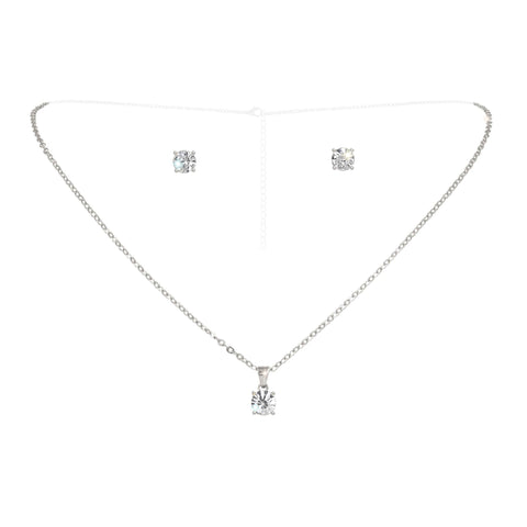 #17530R - Solitaire Necklace Earring Set - Silver Necklace Sets - Low price Rhinestone Jewelry Corporation