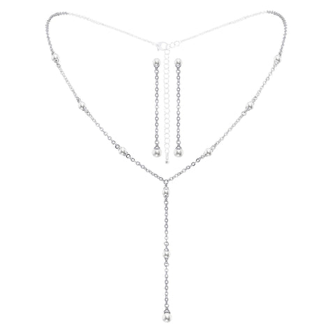 17532 - Delicate Pearl Drop Lariat Necklace and Earring Set Necklace Sets - Low price Rhinestone Jewelry Corporation