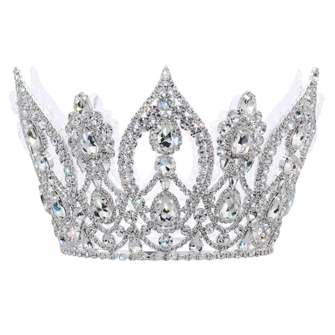 #17576 Francesca Fixed Crown 4.5" Tall Tiaras up to 4" Rhinestone Jewelry Corporation