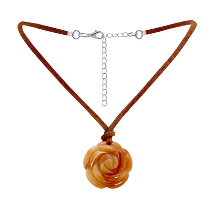 #17674 - Natural Agate Flower Pendant on A Leather Cord Necklace 16"-19" Adjustable (Limited Supply) Trendy Jewelry Rhinestone Jewelry Corporation