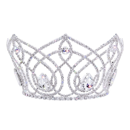 #17758- Imperium Fixed Crown - 3.75" (H) x 4 3/8” Diameter with 4 Rings Tiaras up to 4" Rhinestone Jewelry Corporation