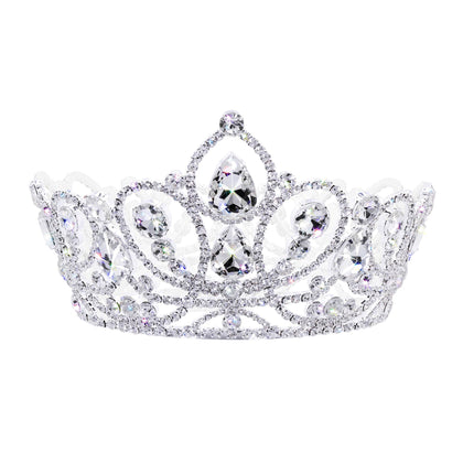 #17765- Royal Ascension Fixed Crown - 4.25" (H) Tiaras & Crowns up to 6" Rhinestone Jewelry Corporation