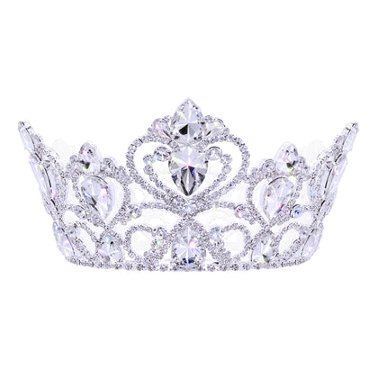 #17792- Enchanted Heart Fixed Full Crown - 4" (H) Tiaras & Crowns up to 6" Rhinestone Jewelry Corporation