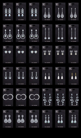 #17569- 36 Pair Romantic CZ Earring Assortment – Premium Display Kit for Bridal & Formalwear Earrings - Dangle Rhinestone Jewelry Corporation