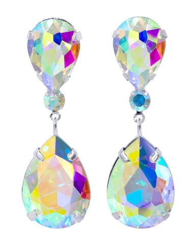 #15331AB - Large Pear Drop AB Rhinestone Dangle Earrings Earrings - Dangle Rhinestone Jewelry Corporation