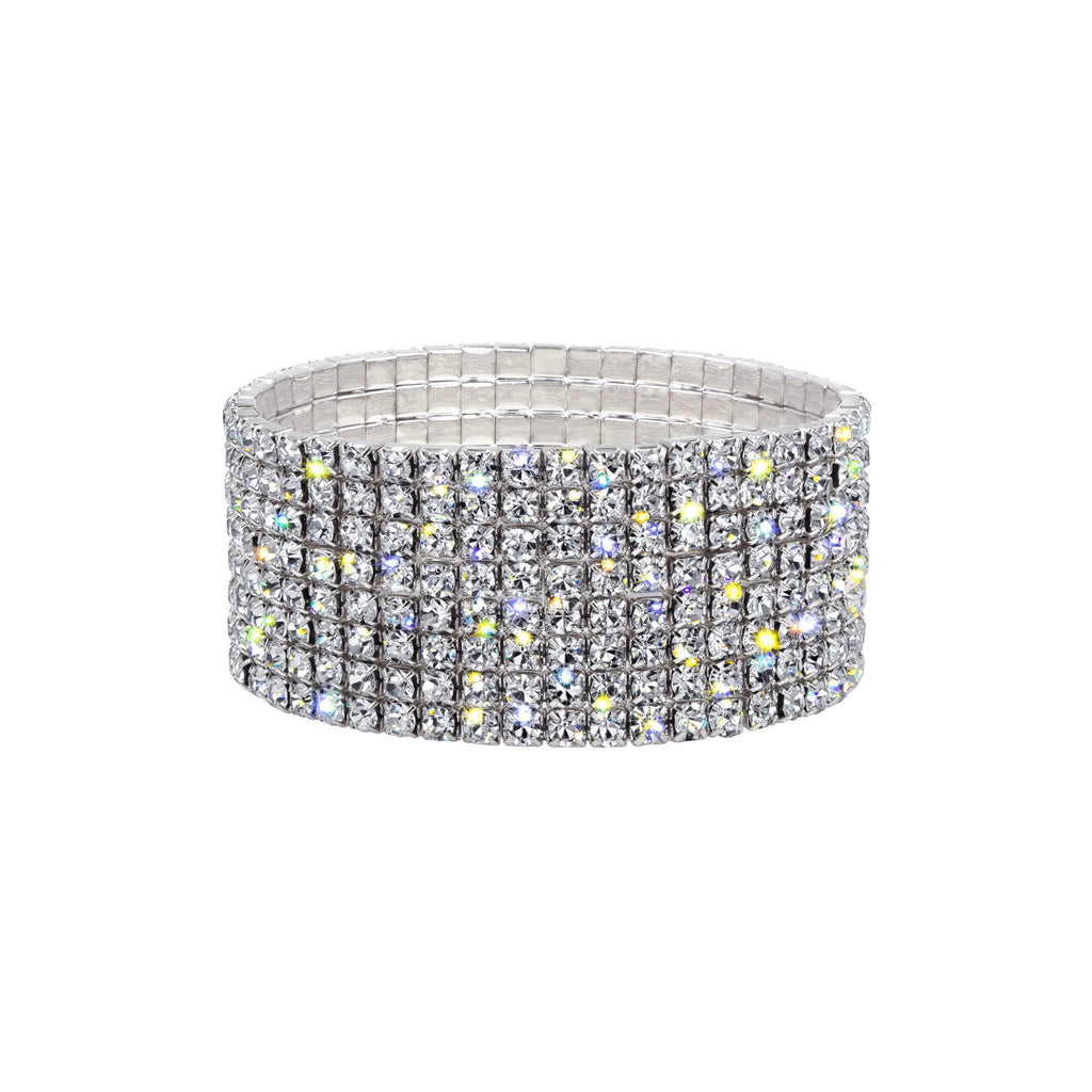 16021XS 8 Row Stretch Rhinestone Bracelet Crystal Silver