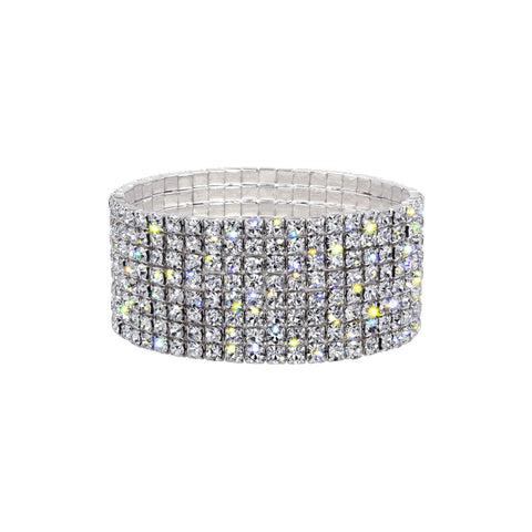 Bracelets #16021XS - 8 Row Stretch Rhinestone Bracelet - Crystal Silver
