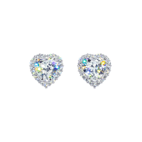 #17447 -Captivating Hearts Halo-Set CZ Button Earrings Earrings - Button Rhinestone Jewelry Corporation