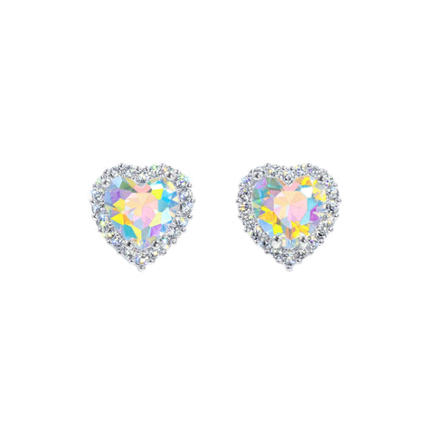 Earrings - Button #17447XS -Captivating Hearts: Halo-Set CZ Button Earrings