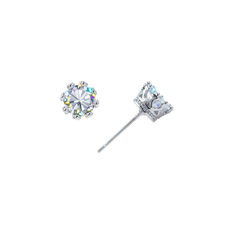 #17526 - Vintage-Style Crown Setting Cubic Zirconia Stud Earrings - 6mm Earrings - Button Rhinestone Jewelry Corporation