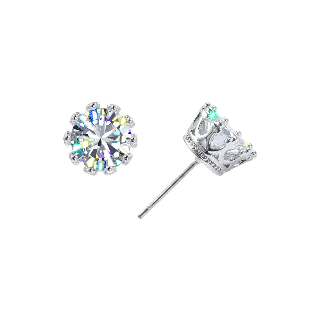 17568 Vintage-Style Crown Setting Cubic Zirconia Stud Earrings 8m