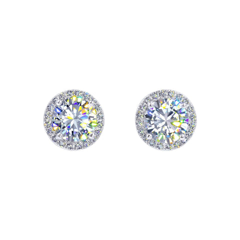 #17444 - Round-Cut Cubic Zirconia Halo-Set Earrings Earrings - Button Rhinestone Jewelry Corporation