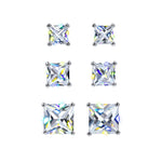 #17445 - Princess-Cut Cubic Zirconia Stud Earrings Trio Set Earrings - Button Rhinestone Jewelry Corporation