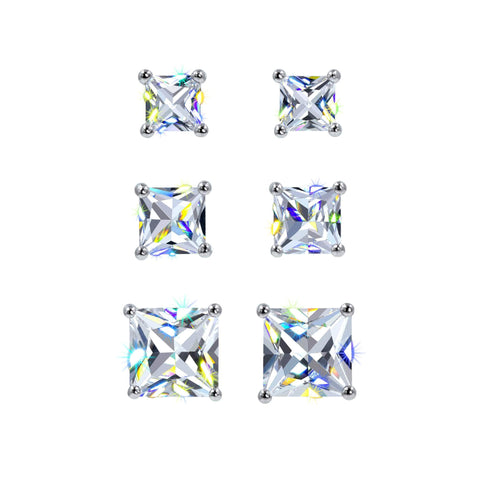 Earrings - Dangle #17445 - Princess-Cut Cubic Zirconia Stud Earrings Trio Set