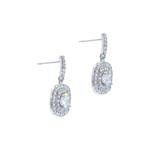 #17450 - Square Drop Halo-Set CZ Earrings 1" Earrings - Dangle Rhinestone Jewelry Corporation