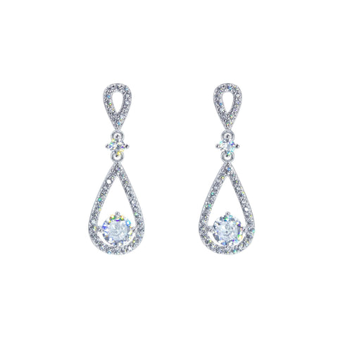 Earrings - Dangle #17455 - Small Dew Drop Dangle CZ Earrings - 1.25"