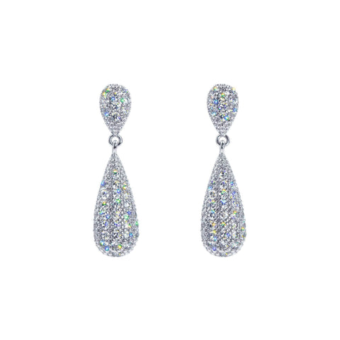 #17456 - Silver Raindrop Elegance Pavé Teardrop Earrings - 1.25" Earrings - Dangle Rhinestone Jewelry Corporation