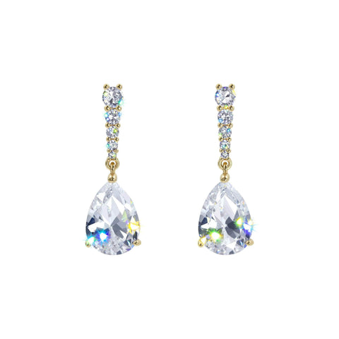 Earrings - Dangle #17457G - Golden Glimmer Pear Drops CZ Earrings